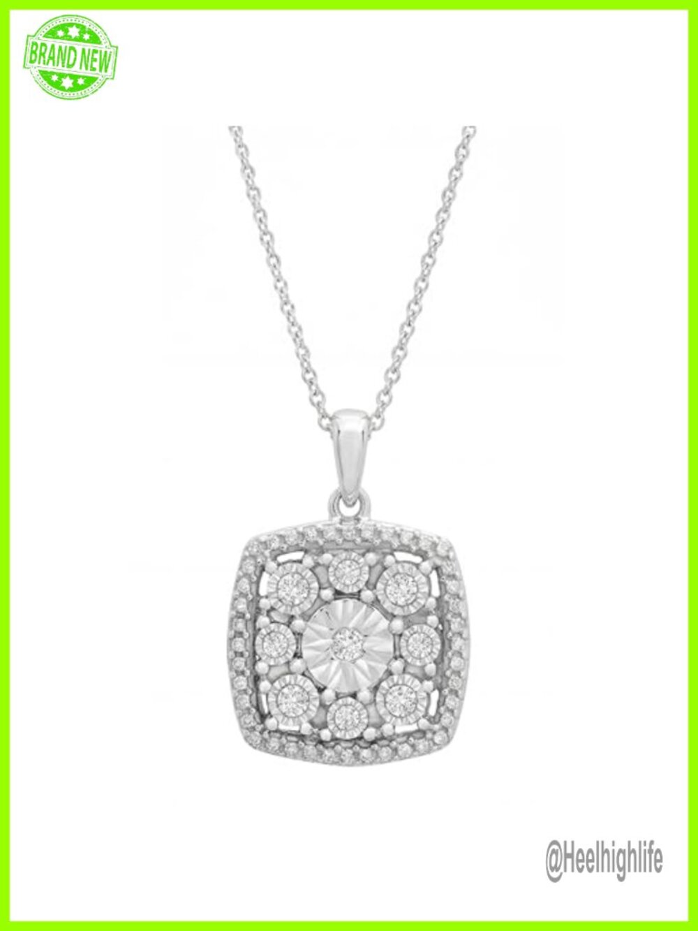 Timeless Love 925 Sterling Silver Cushion Pendant Necklace 1/10 CTW Natural